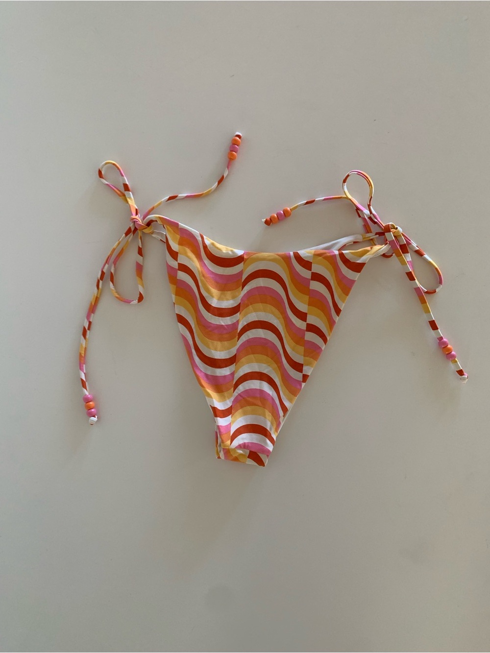 Women’s Tie-Side Bikini Bottom in Pink & Orange Wave Print